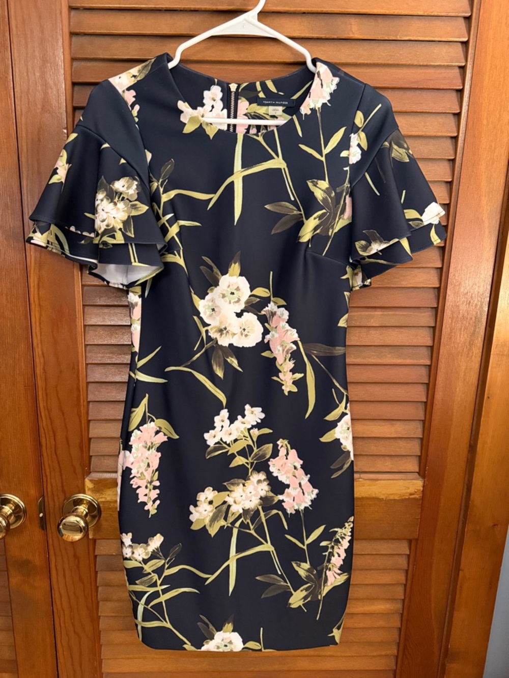 Tommy Hilfiger Navy Floral Midi Dress with Pink & White Blooms